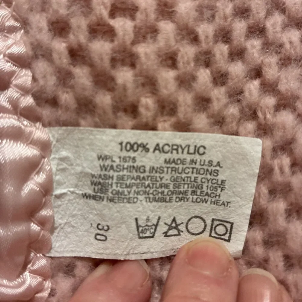 Vtg Waffle Weave Pink Blanket Satin Trim 62 X 86” Twin  1 piece (2 Available)